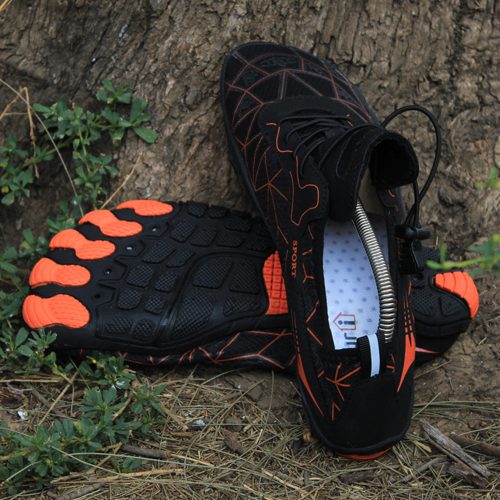 Black with Orange Accents Barefoot Shoes