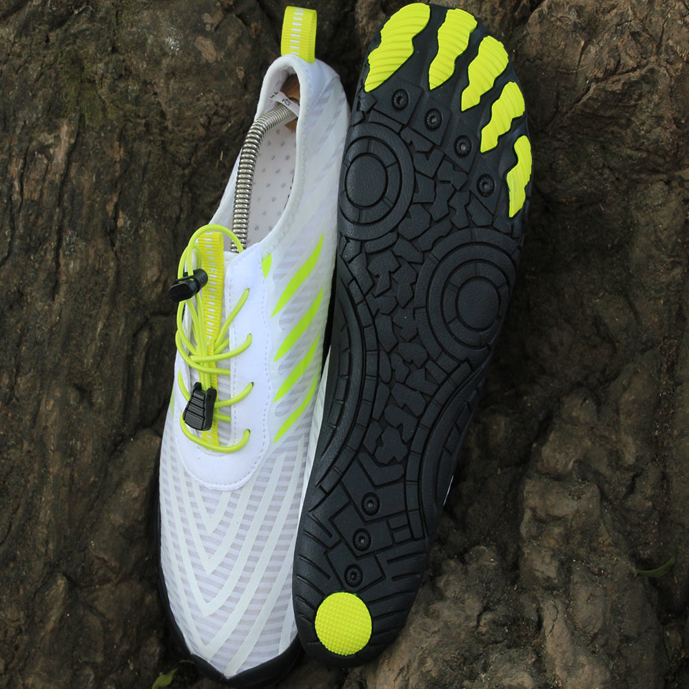 White Eskuri Barefoot Shoes with Yellow Accents